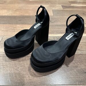 Steve Madden Charlize Black Satin Platform Heels